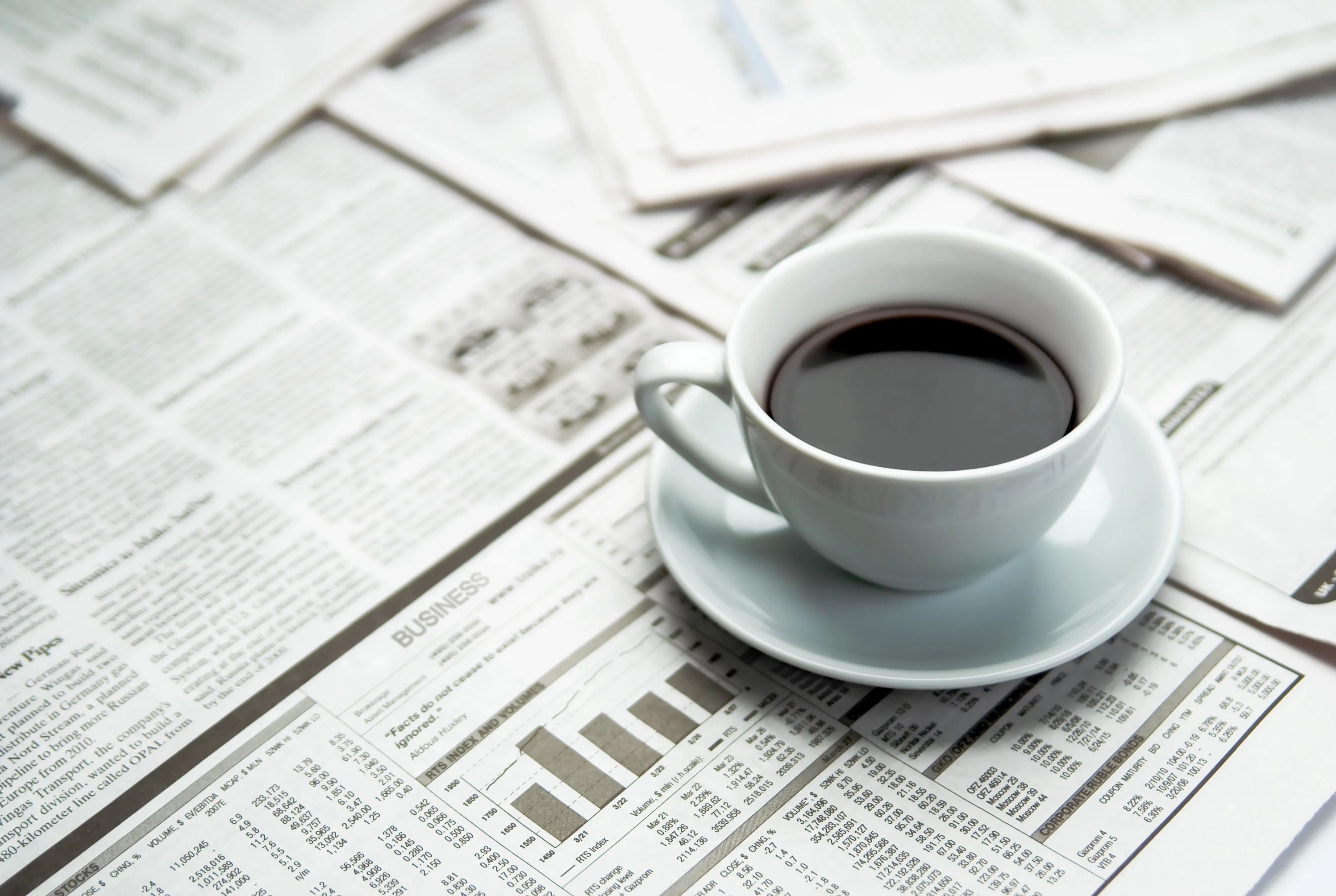 Coffee on newspapers in Howard Carpenter Floor Covering in Danville KY