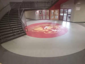 lion logo on floor | Howard-Carpenter Floor Covering
